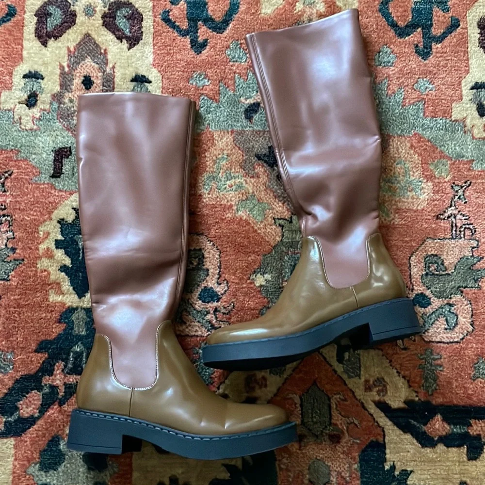 Jeffrey Campbell Lennard Knee High Boots Two Tone Brown/Green size 8 NWOT